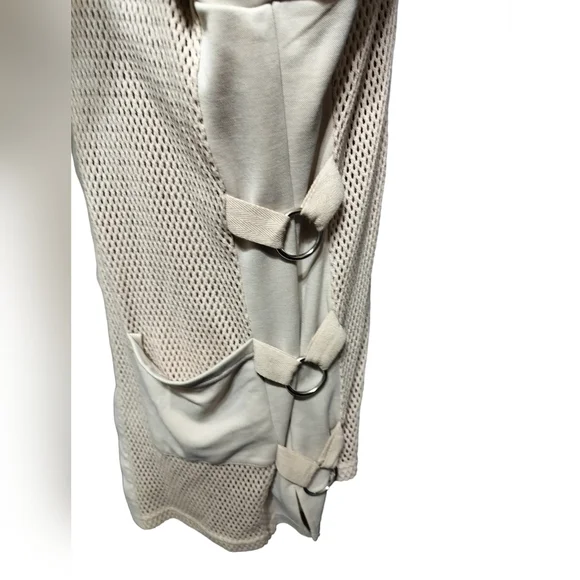 (1560) Coco Y Club Beige Mesh Pockets Open Front Hooded Jacket Size Medium - Picture 3 of 10